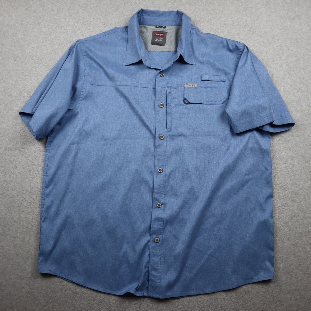 Wrangler Shirt Mens 2XL Outdoor Regular Fit Blue Short Sleeve Button Up Utility